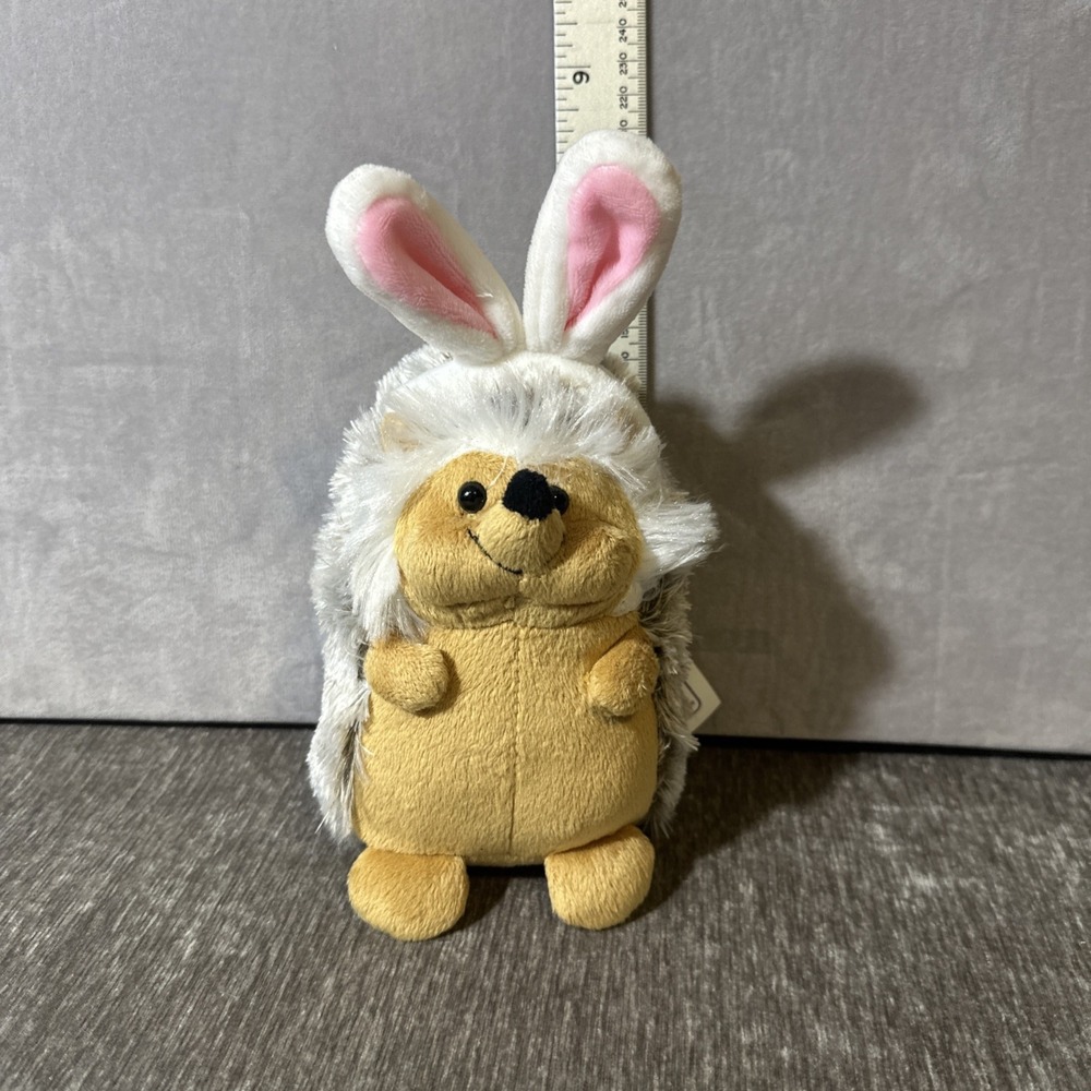 Frankford Porcupine Hedgehog Plush with Easter Bunny Ears‎ 8" Tan, Grey, White